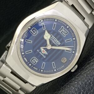 Vintage 1972 Citizen Automatic Mens Silver Watch W/daydate & Blue accents
